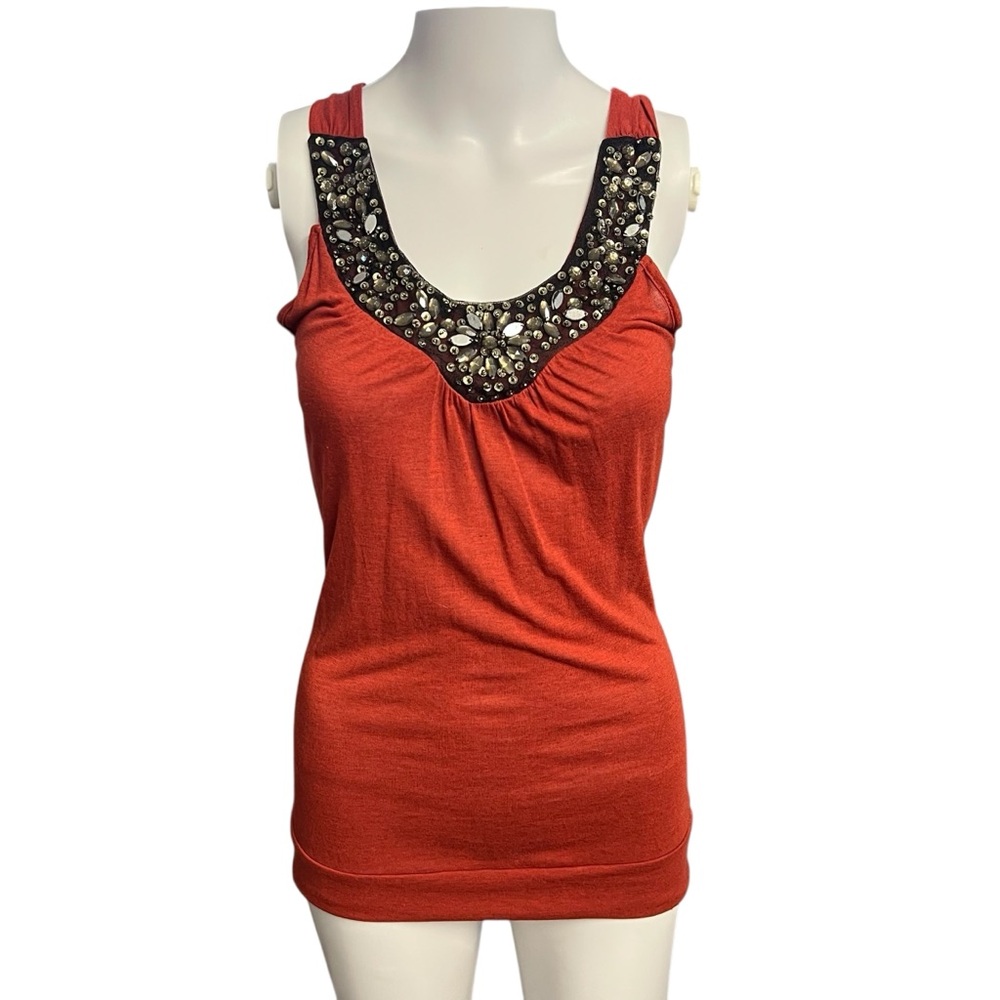 Vanity Y2K Women’s Burnt Orange Embellished Tank Top Sz. Medium